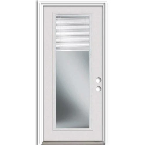 Therma-Tru Benchmark Doors 36-in x 80-in Steel Full Lite Left-Hand Inswing Ready-to-Paint Unfinished Prehung Single Front Door with Brickmould and Internal Blinds