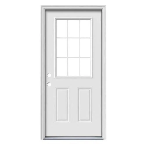 Therma-Tru Benchmark Doors 32-in x 80-in Steel Half Lite Right-Hand Inswing Ready-to-Paint Unfinished Prehung Single Front Door with Brickmould