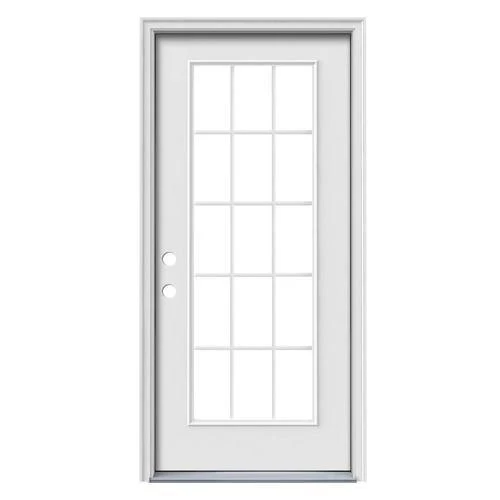 Therma-Tru Benchmark Doors 36-in x 80-in Steel Full Lite Right-Hand Inswing Ready-to-Paint Unfinished Prehung Single Front Door with Brickmould