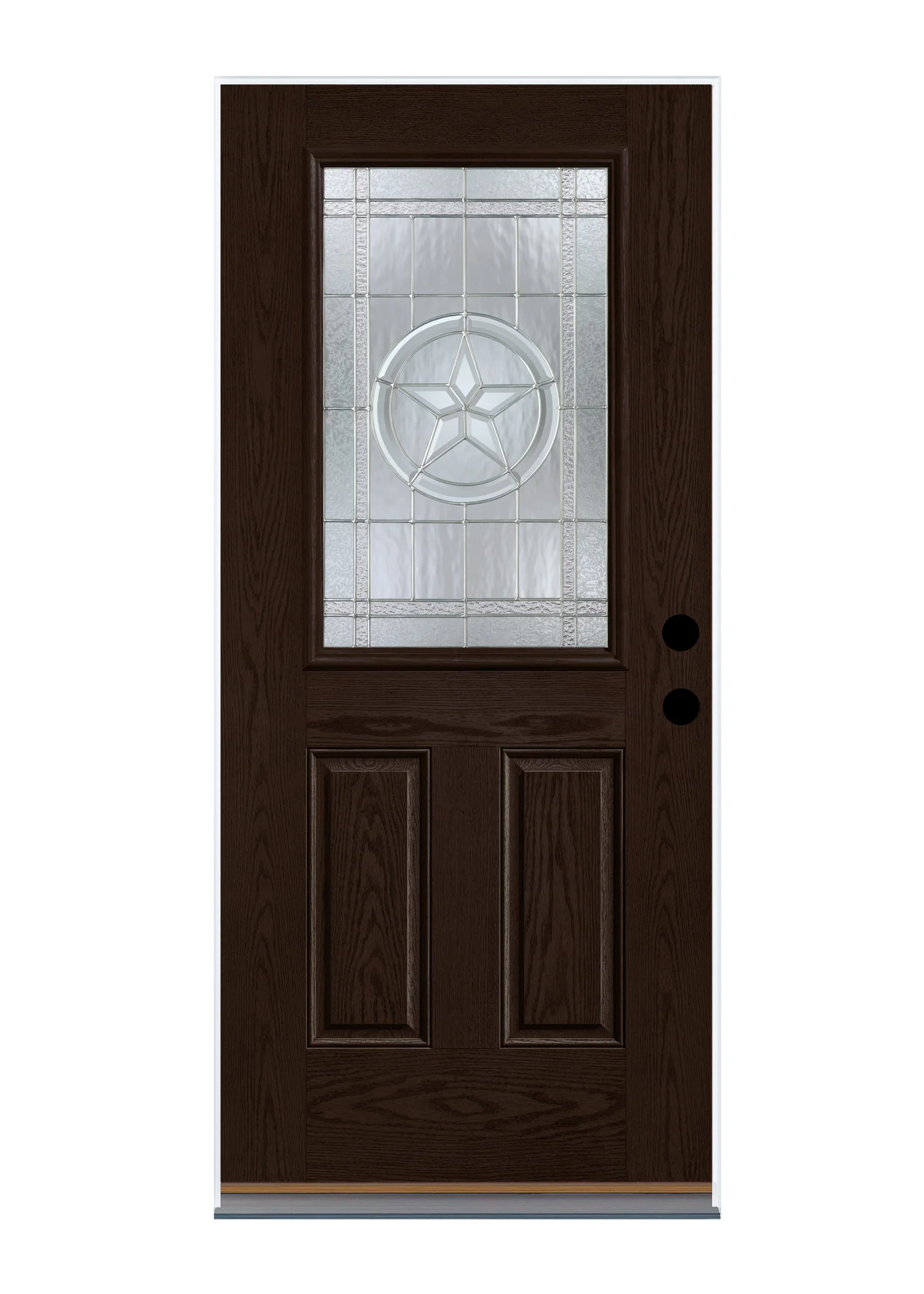 Therma-Tru Benchmark Doors Star 36-in x 80-in Fiberglass Half-Lite Left-Hand Inswing Dark Elm Stained Prehung Single Front Door - Image 6