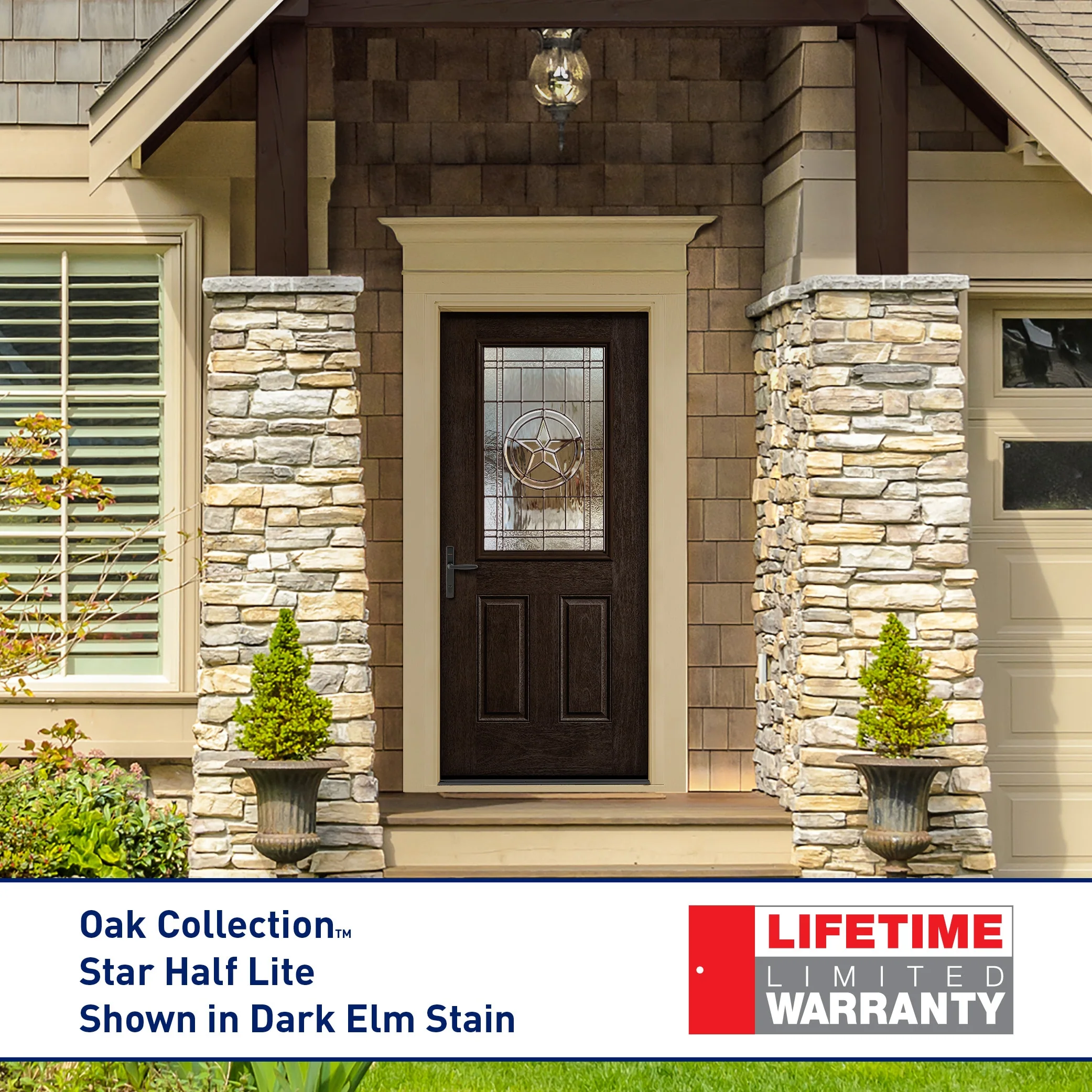 Therma-Tru Benchmark Doors Star 36-in x 80-in Fiberglass Half Lite Right-Hand Inswing Dark Elm Stained Prehung Single Front Door - Image 7