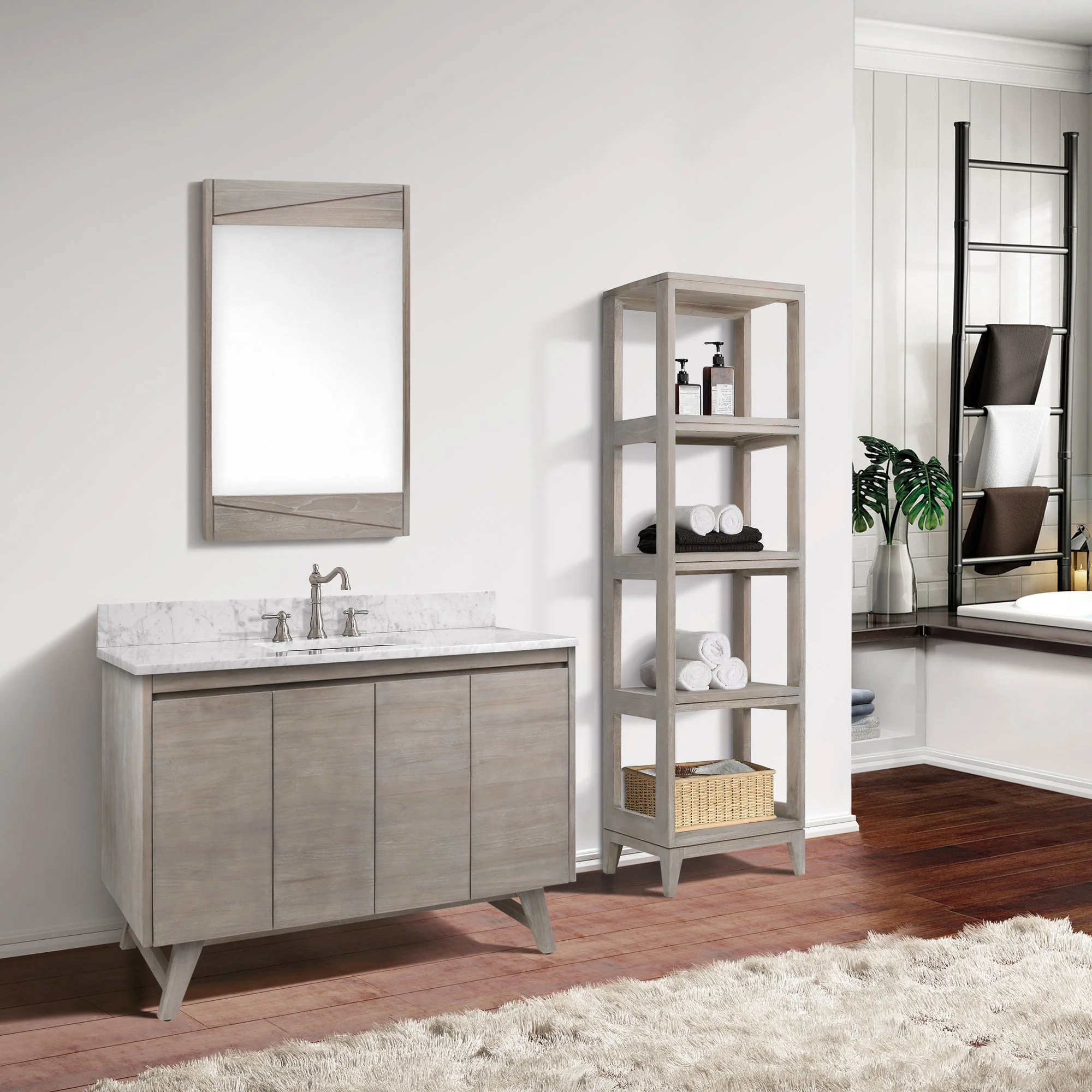 Avanity 16-in W x 60-in H x 13-in D Natural Teak Freestanding Linen Cabinet - Image 7