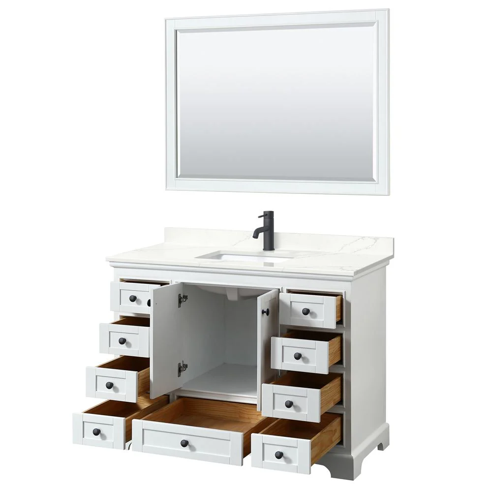Wyndham Collection Deborah 48-in White Single Sink Bathroom Vanity with White Carrara Marble Top, Mirror Included - Image 3