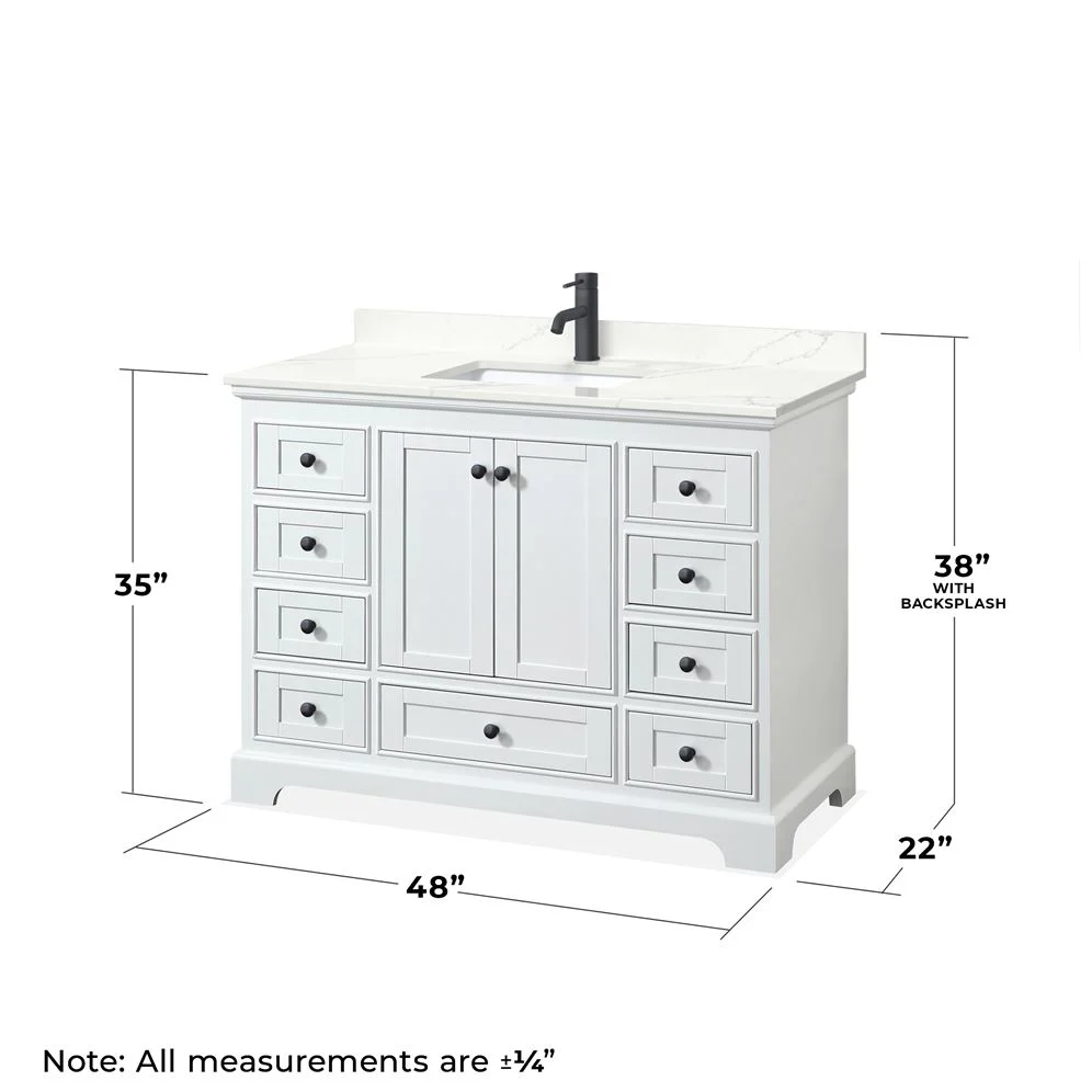 Wyndham Collection Deborah 48-in White Single Sink Bathroom Vanity with White Carrara Marble Top, Mirror Included - Image 4