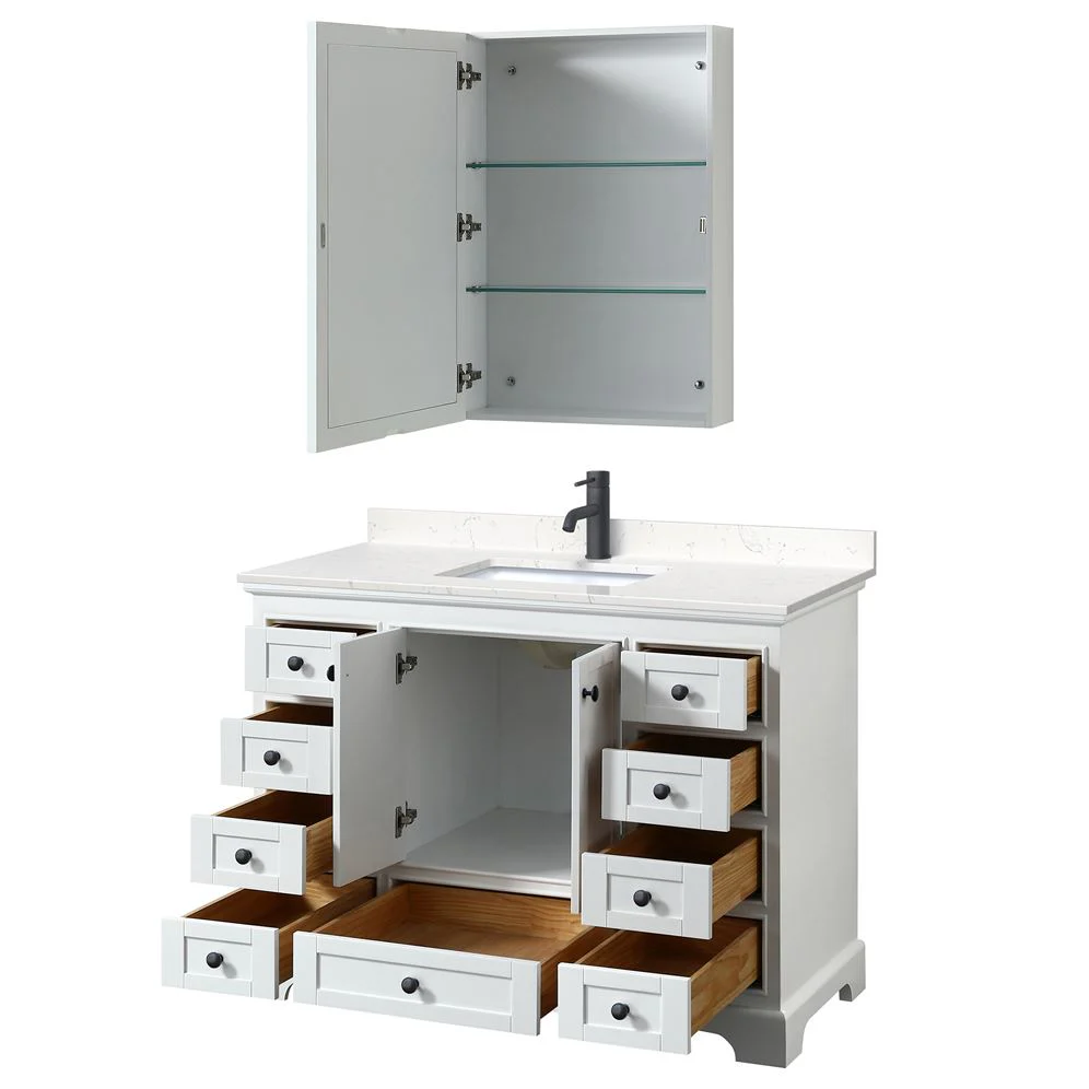 Wyndham Collection Deborah 48-in White Single Sink Bathroom Vanity with White Carrara Marble Top, Mirror Included - Image 6
