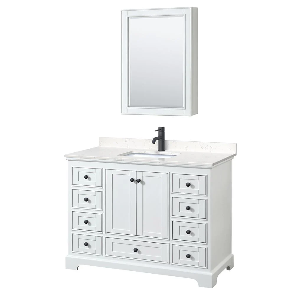 Wyndham Collection Deborah 48-in White Single Sink Bathroom Vanity with White Carrara Marble Top, Mirror Included - Image 7