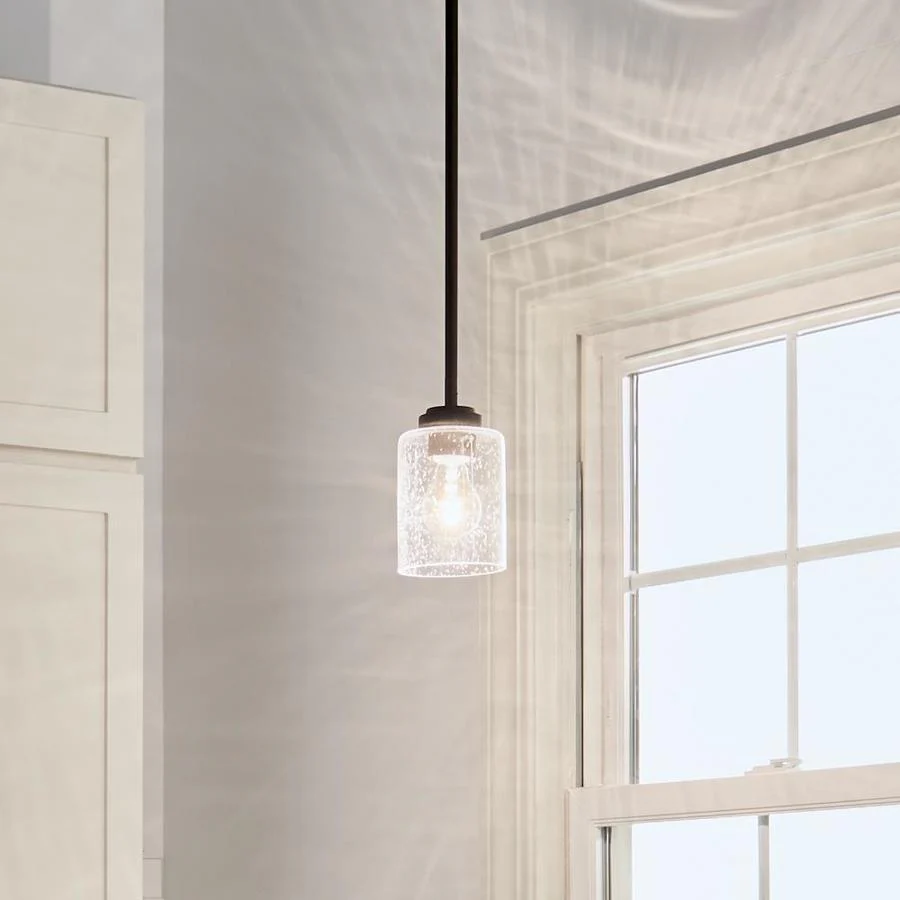 Kichler Winslow Olde Bronze Seeded Glass Cylinder Mini Pendant Light, 7.5" H x 4.25" DIA - Image 4