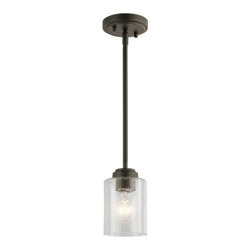 Kichler Winslow Olde Bronze Seeded Glass Cylinder Mini Pendant Light, 7.5" H x 4.25" DIA - Image 5