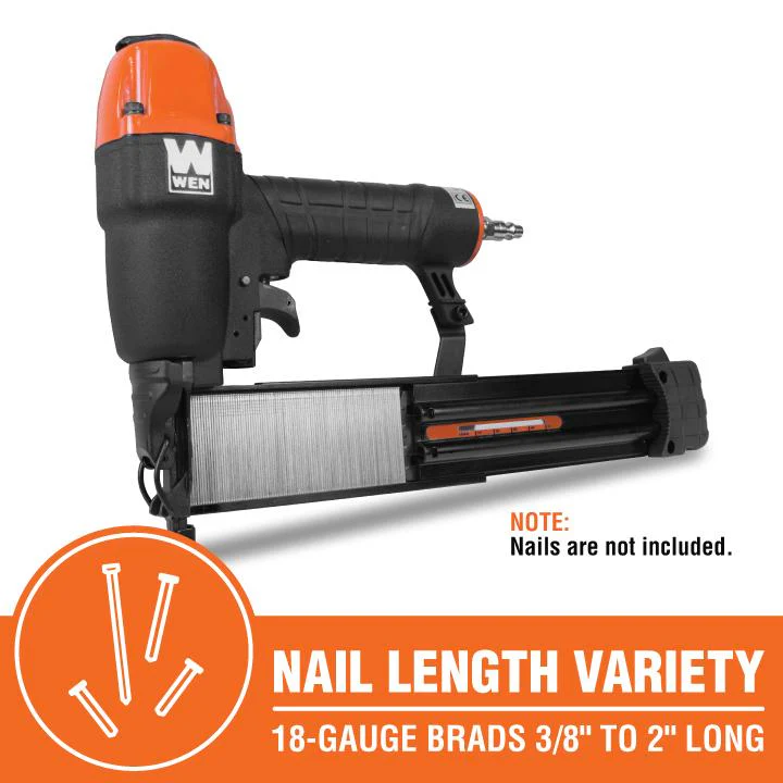 WEN 18-Gauge Pneumatic Brad Nailer, 3/8 to 2 in., Model 61721 - Image 7