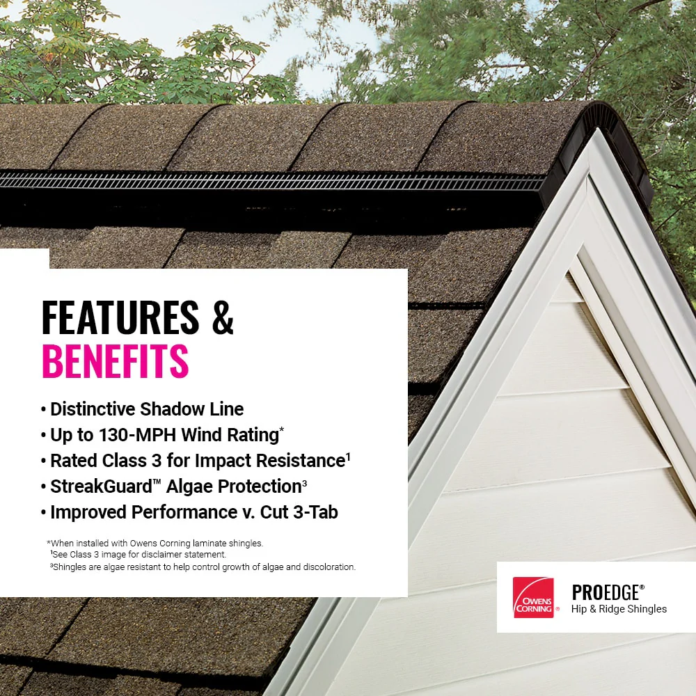 Owens Corning ProEdge Hip & Ridge Roof Shingles, Black Sable, 33 Linear Ft per Bundle - Image 13