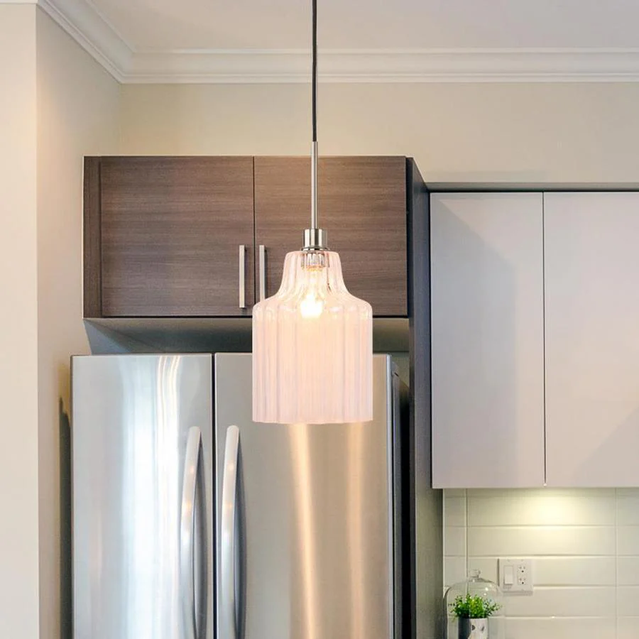 Portfolio 10.5-in H x 8-in W Pleated Elegance Textured Glass Cylinder Pendant Light Shade - Image 4