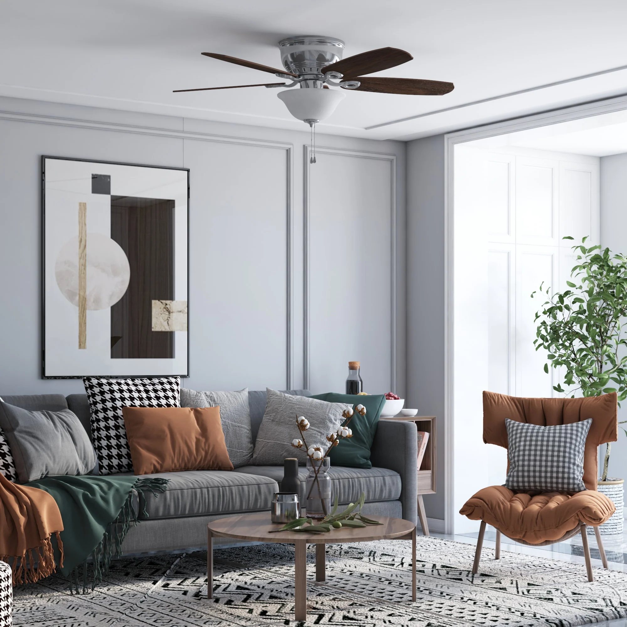 Harbor Breeze Lake Canton 52-in Brushed Nickel LED Indoor Flush Mount Ceiling Fan (5-Blade) - Image 12