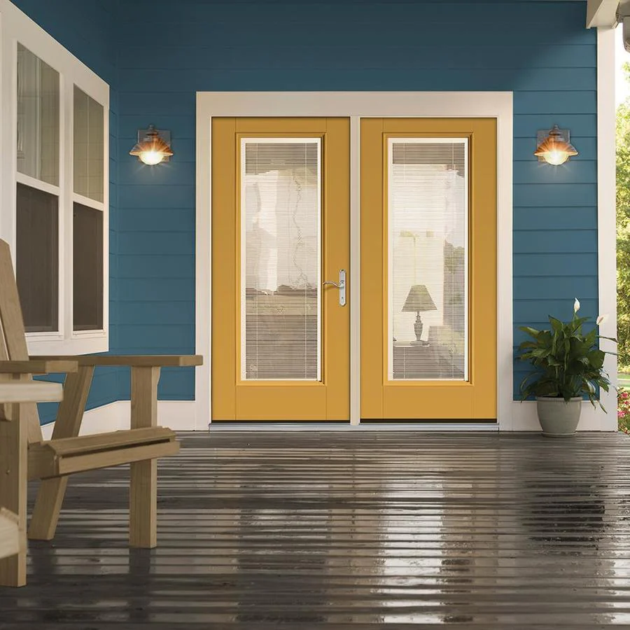 Therma-Tru Benchmark Doors 36-in x 80-in Fiberglass Full Lite Left-Hand Inswing Ready-to-Paint Unfinished Prehung Single Front Door with Blinds