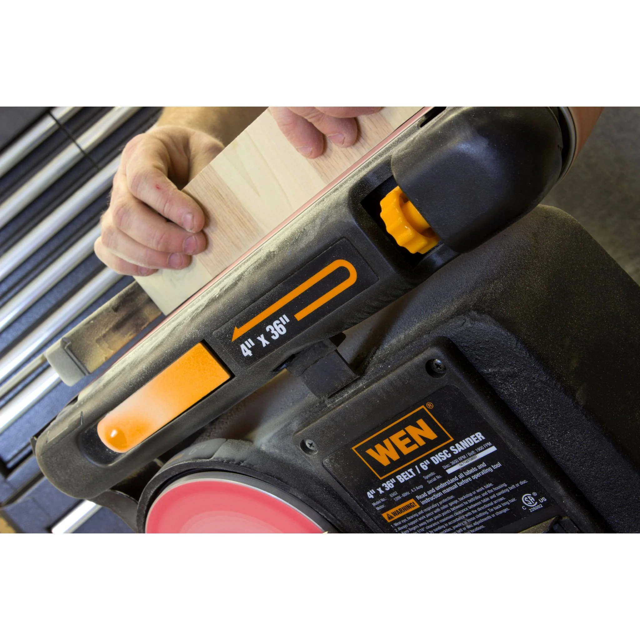 WEN 4.3-Amp 4 x 36 in. Belt and 6 in. Disc Benchtop Sander (Model 6502T) - Image 6