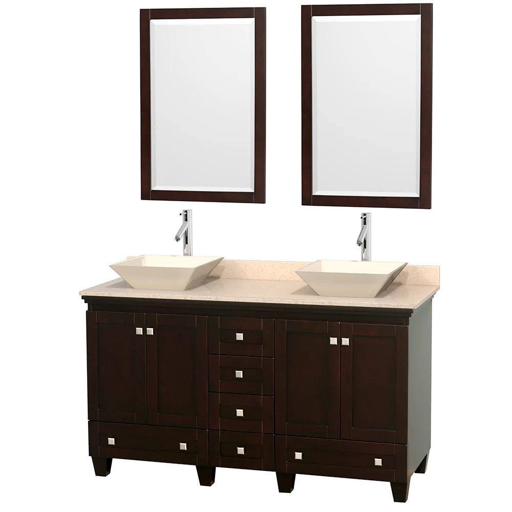 Wyndham Collection Acclaim 60-in Espresso Double Sink Bathroom Vanity with Ivory Natural Marble Top - Image 3