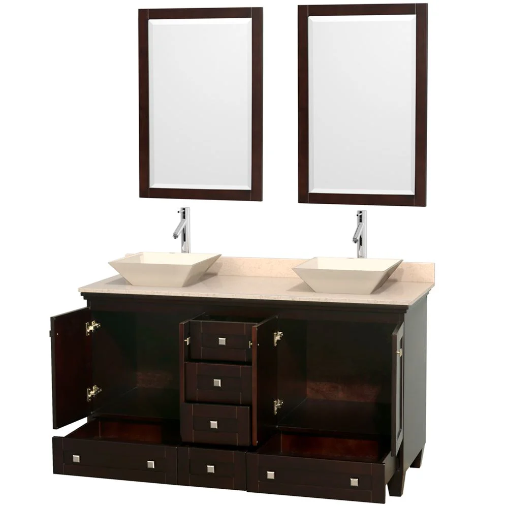 Wyndham Collection Acclaim 60-in Espresso Double Sink Bathroom Vanity with Ivory Natural Marble Top - Image 6