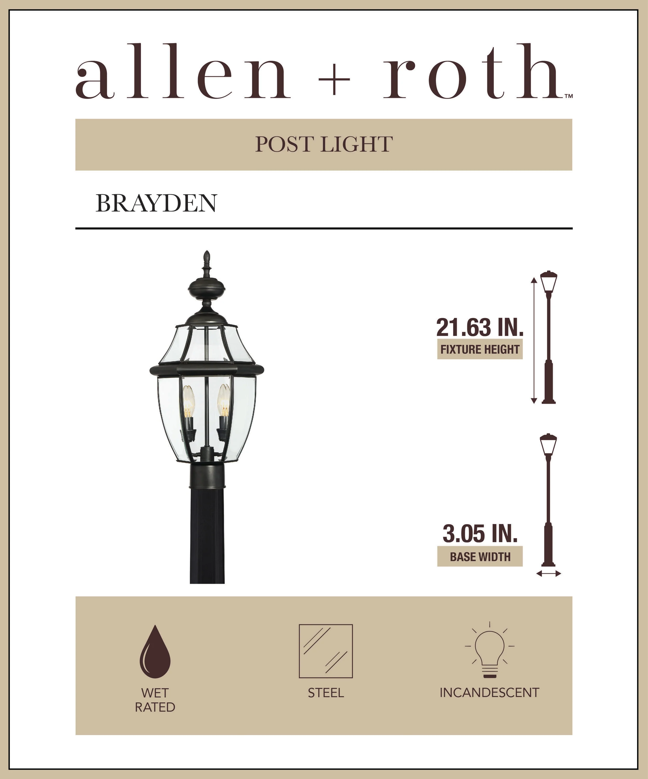 allen + roth Brayden 21.63-in Matte Black Outdoor Post Light with Clear Beveled Glass - Image 12