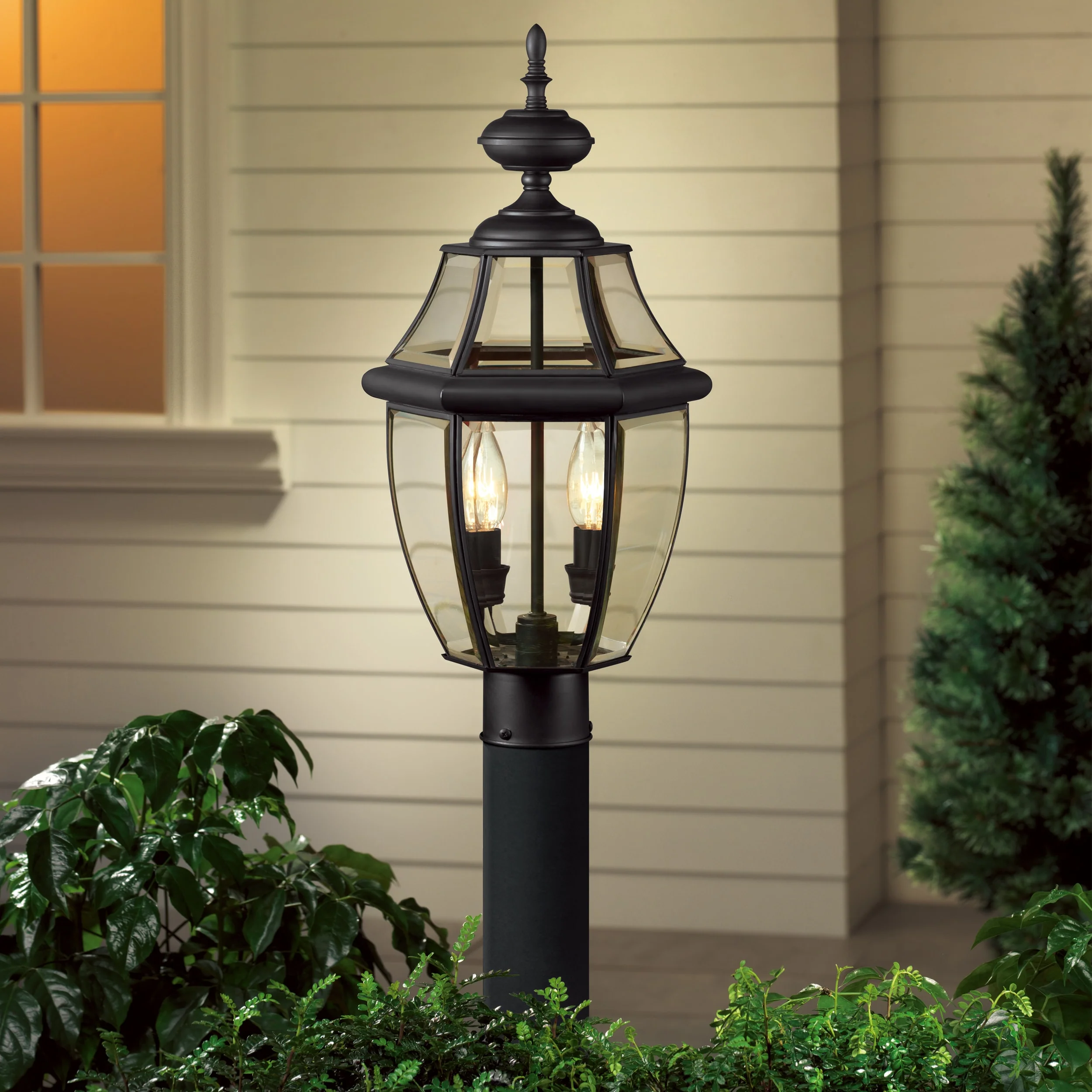allen + roth Brayden 21.63-in Matte Black Outdoor Post Light with Clear Beveled Glass - Image 7