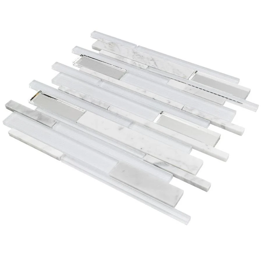 Elida Ceramica White 12-in x 12-in Mirrored Glass/Stone Linear Mosaic Wall Tile