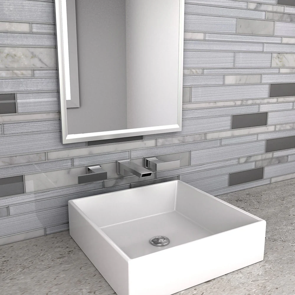 Elida Ceramica White 12-in x 12-in Mirrored Glass/Stone Linear Mosaic Wall Tile - Image 11
