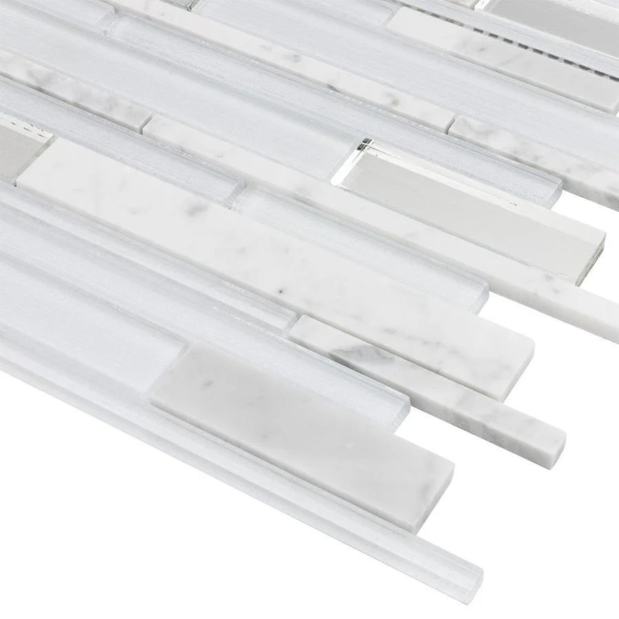 Elida Ceramica White 12-in x 12-in Mirrored Glass/Stone Linear Mosaic Wall Tile - Image 2