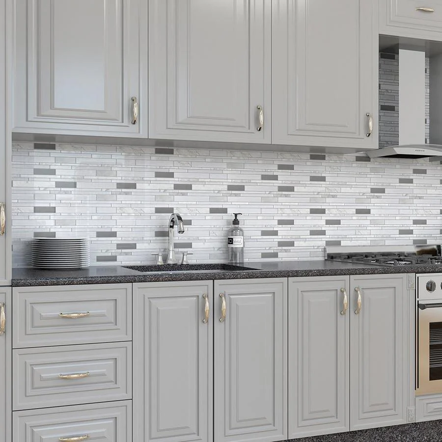 Elida Ceramica White 12-in x 12-in Mirrored Glass/Stone Linear Mosaic Wall Tile - Image 4