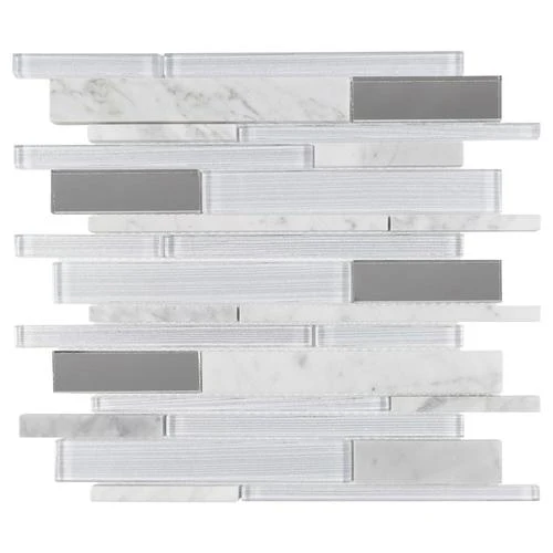 Elida Ceramica White 12-in x 12-in Mirrored Glass/Stone Linear Mosaic Wall Tile - Image 5