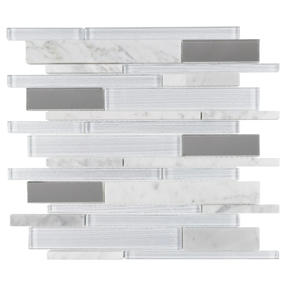 Elida Ceramica White 12-in x 12-in Mirrored Glass/Stone Linear Mosaic Wall Tile - Image 6