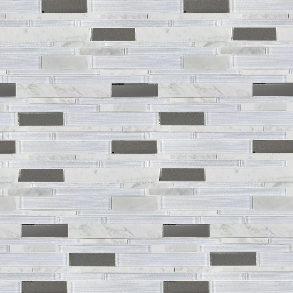 Elida Ceramica White 12-in x 12-in Mirrored Glass/Stone Linear Mosaic Wall Tile - Image 7