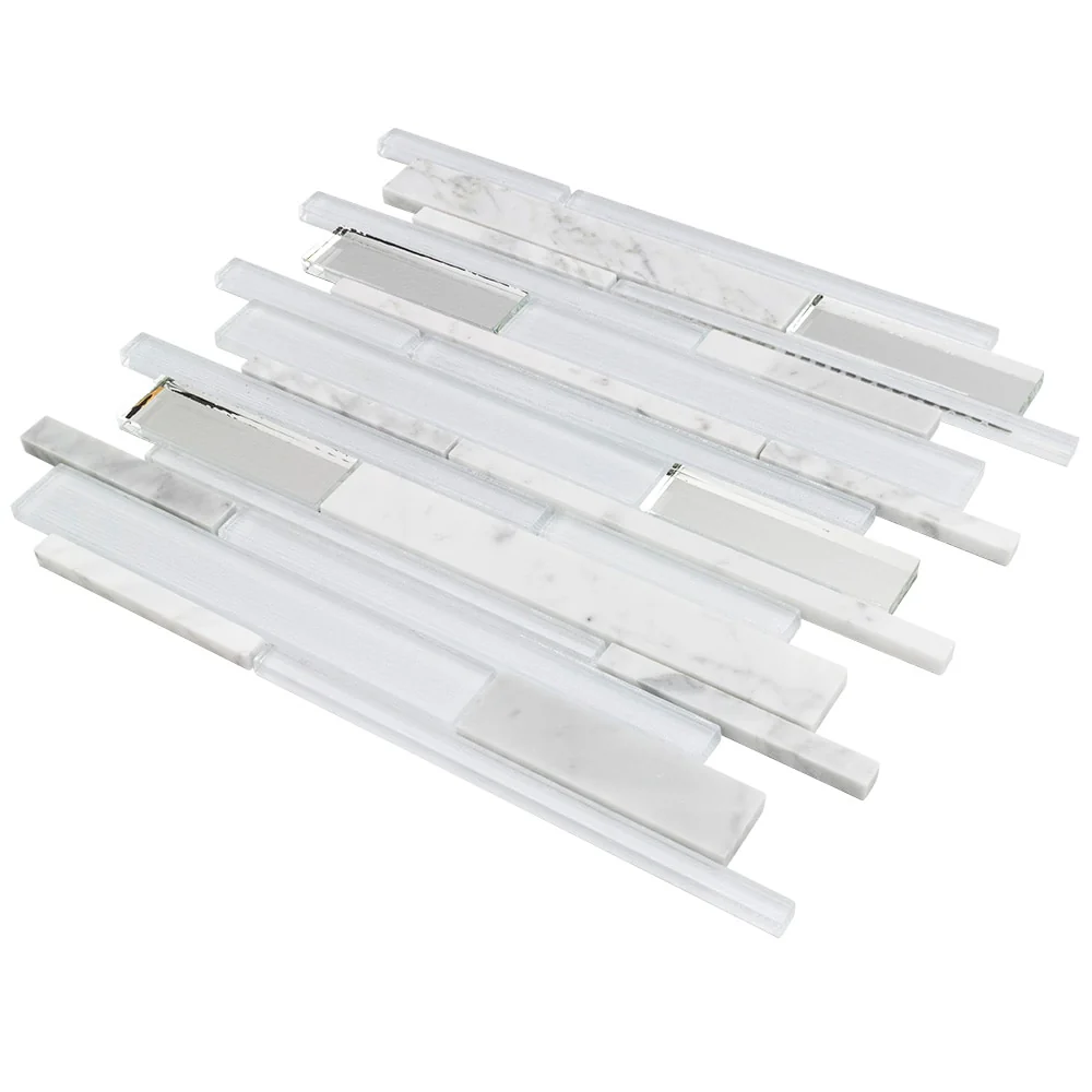 Elida Ceramica White 12-in x 12-in Mirrored Glass/Stone Linear Mosaic Wall Tile - Image 8