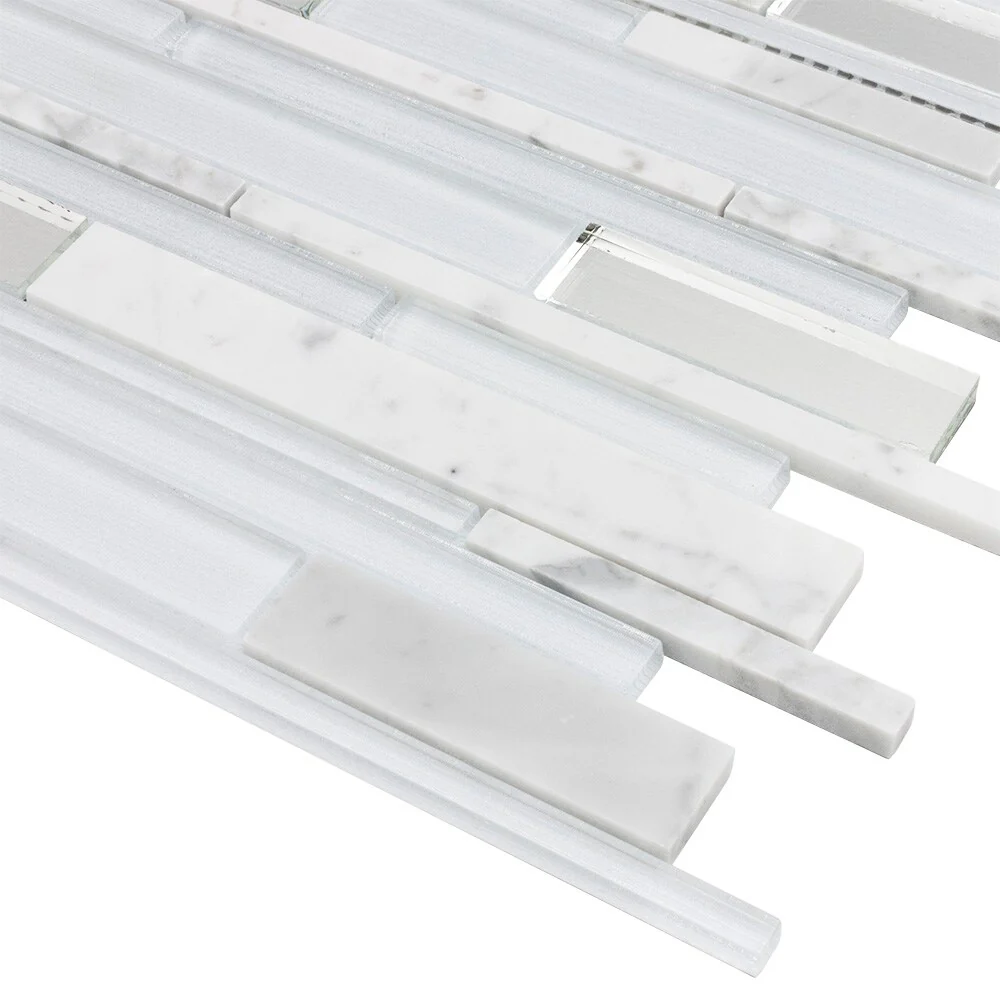 Elida Ceramica White 12-in x 12-in Mirrored Glass/Stone Linear Mosaic Wall Tile - Image 9