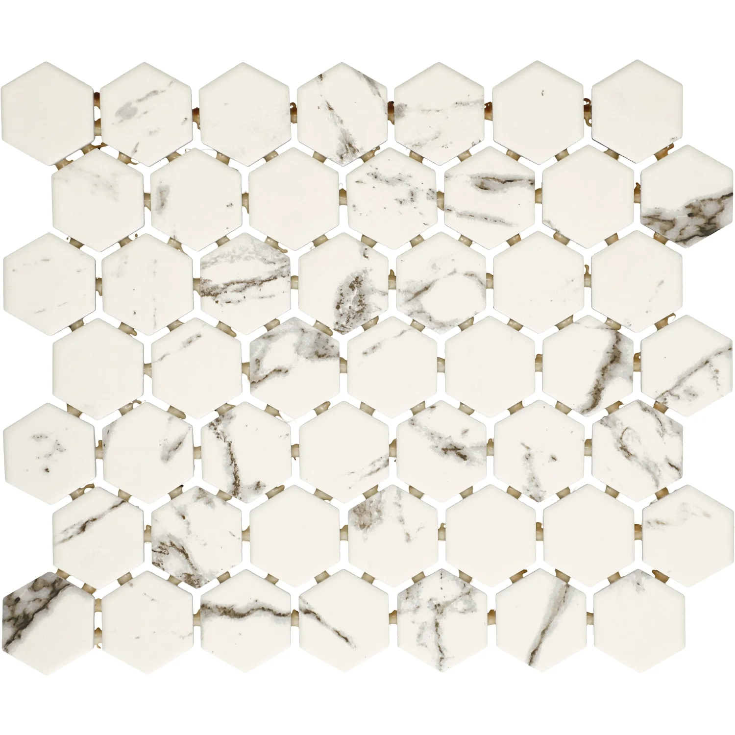 American Olean Marble Manor Calacatta 10-in x 12-in Matte Ceramic Hexagon Marble-Look Floor and Wall Tile (Mesh-Mounted Mosaic) - Image 6