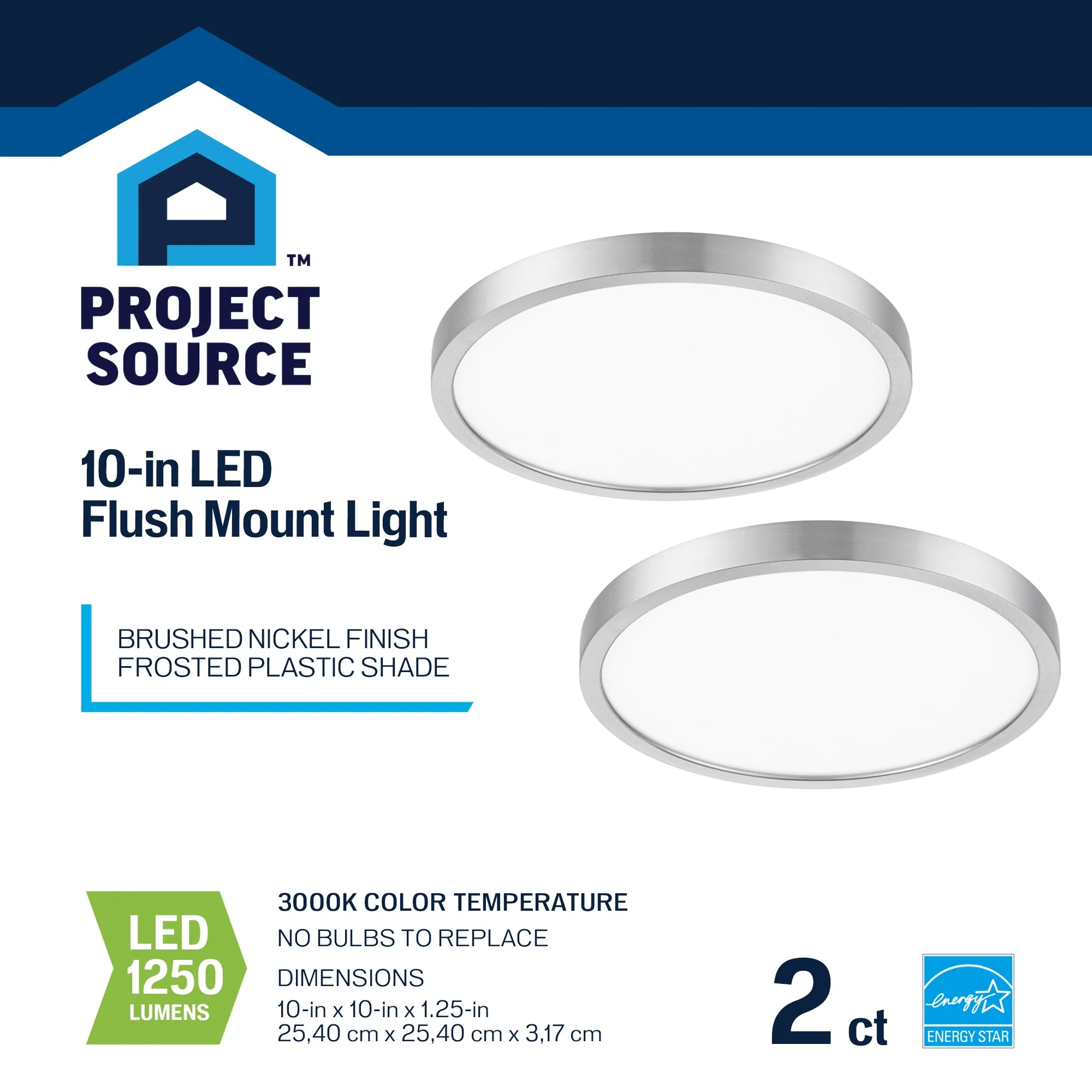 Project Source 2-Pack 10-in Brushed Nickel Transitional Flush Mount Light ENERGY STAR - Image 6