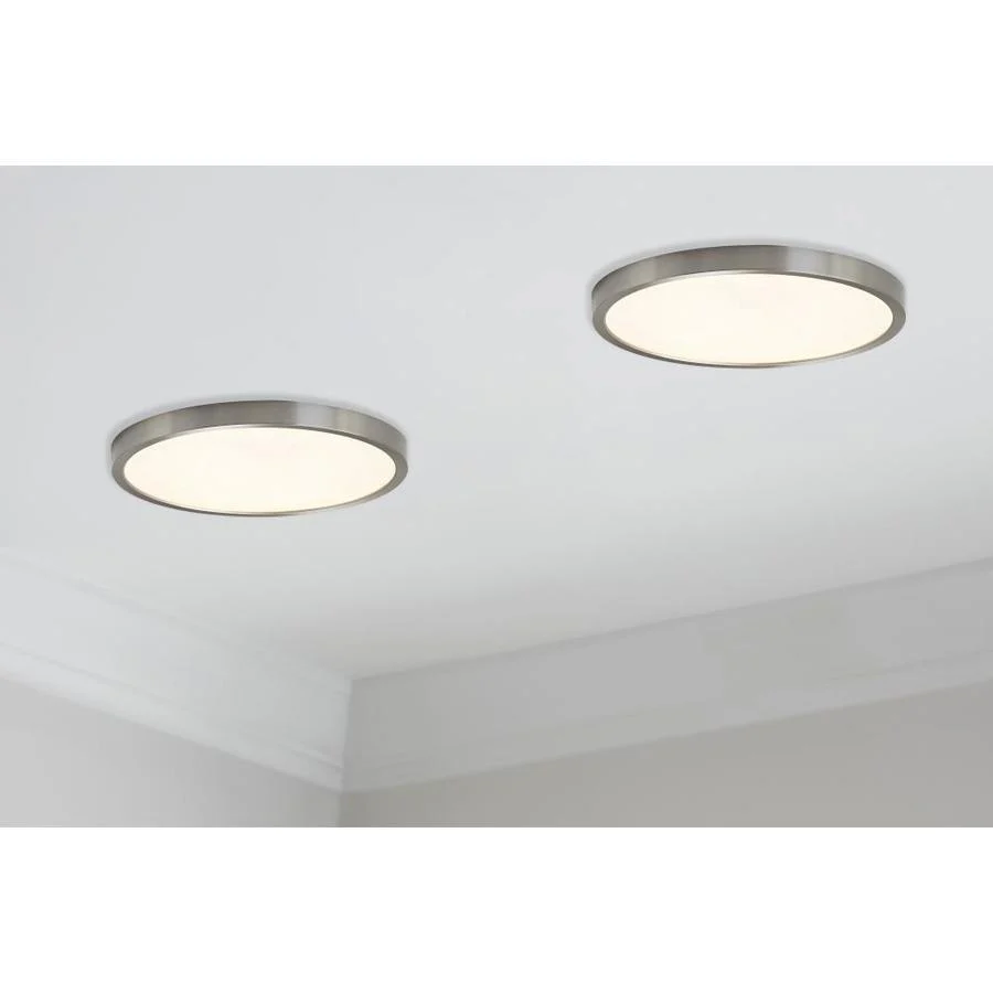 Project Source 2-Pack 14-in Brushed Nickel Transitional Integrated LED Flush Mount Light, 3000K, 1950 Lumens, Dimmable