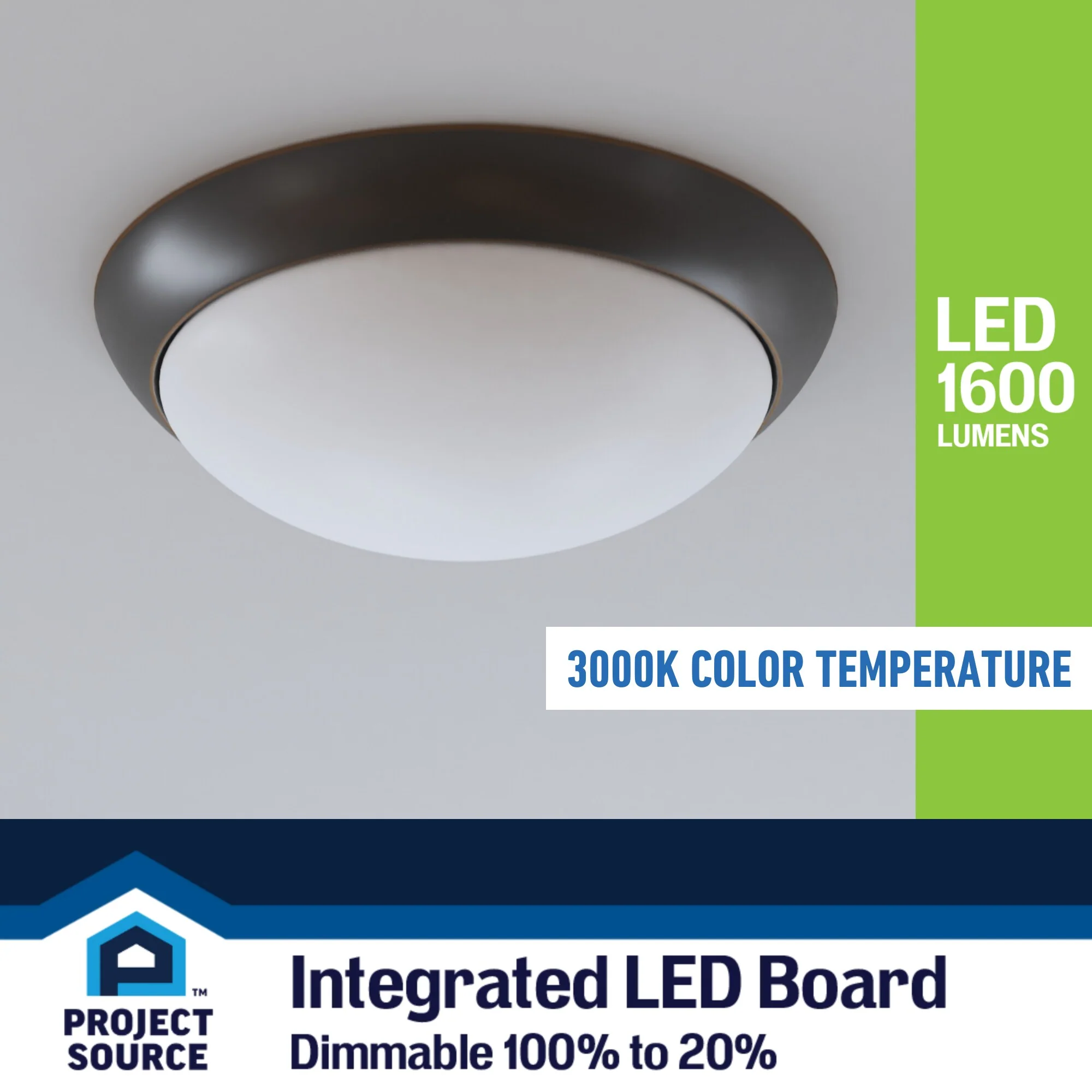 Project Source 2-Pack 13-in Bronze Integrated LED Flush Mount Ceiling Light, 1600 Lumens, 3000K, Dimmable - Image 11