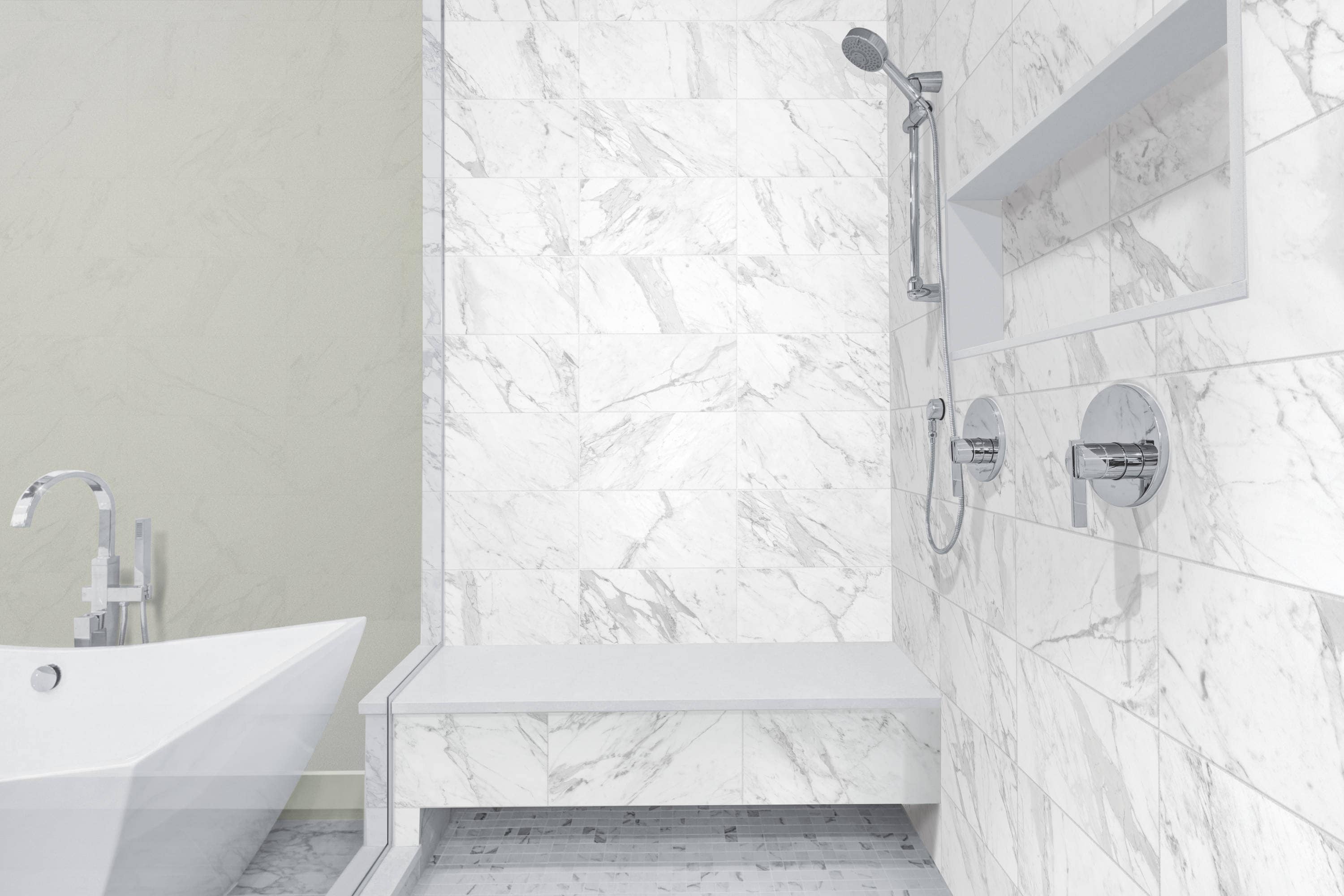 Satori Regent Carrara Glossy 8-in x 16-in Ceramic Marble-Look Wall Tile - Image 10