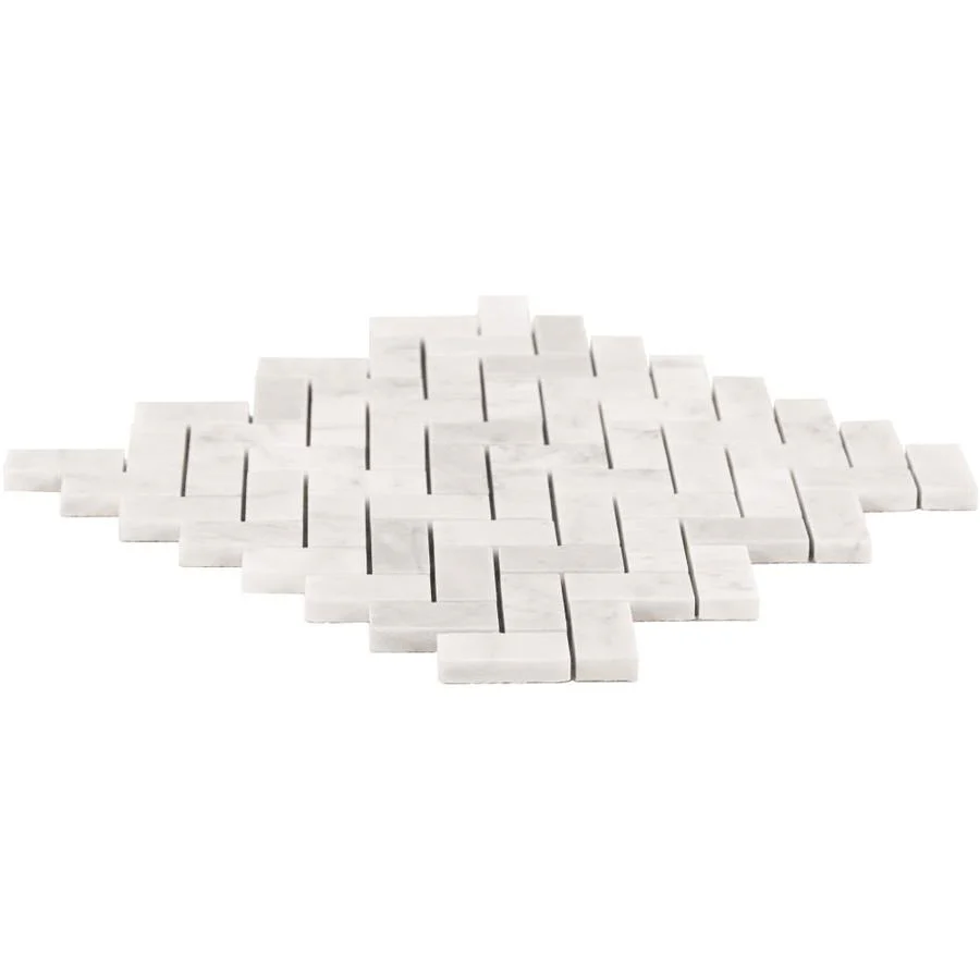 Satori Bianco Polished 11-in x 12-in Natural Marble Herringbone Mosaic Wall Tile (0.9-sq ft Sheet) - Image 2