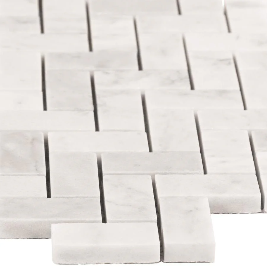 Satori Bianco Polished 11-in x 12-in Natural Marble Herringbone Mosaic Wall Tile (0.9-sq ft Sheet) - Image 3
