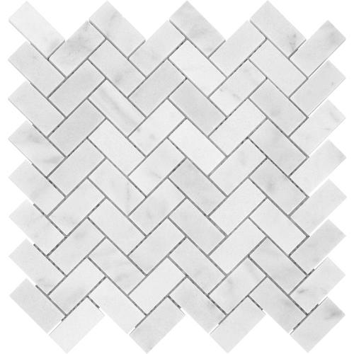 Satori Bianco Polished 11-in x 12-in Natural Marble Herringbone Mosaic Wall Tile (0.9-sq ft Sheet) - Image 5