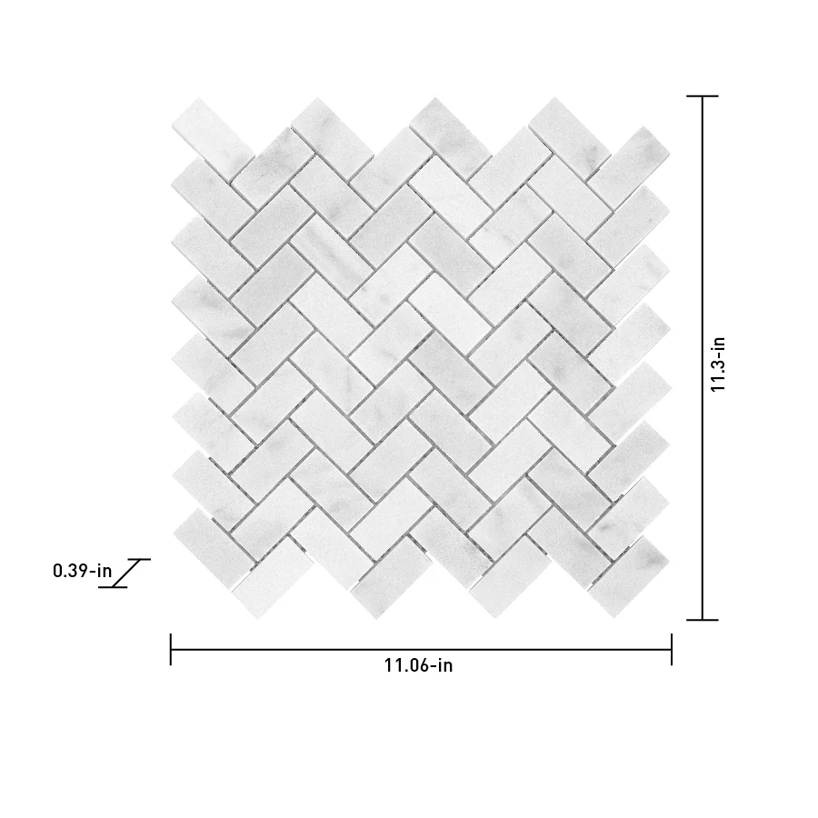 Satori Bianco Polished 11-in x 12-in Natural Marble Herringbone Mosaic Wall Tile (0.9-sq ft Sheet) - Image 9
