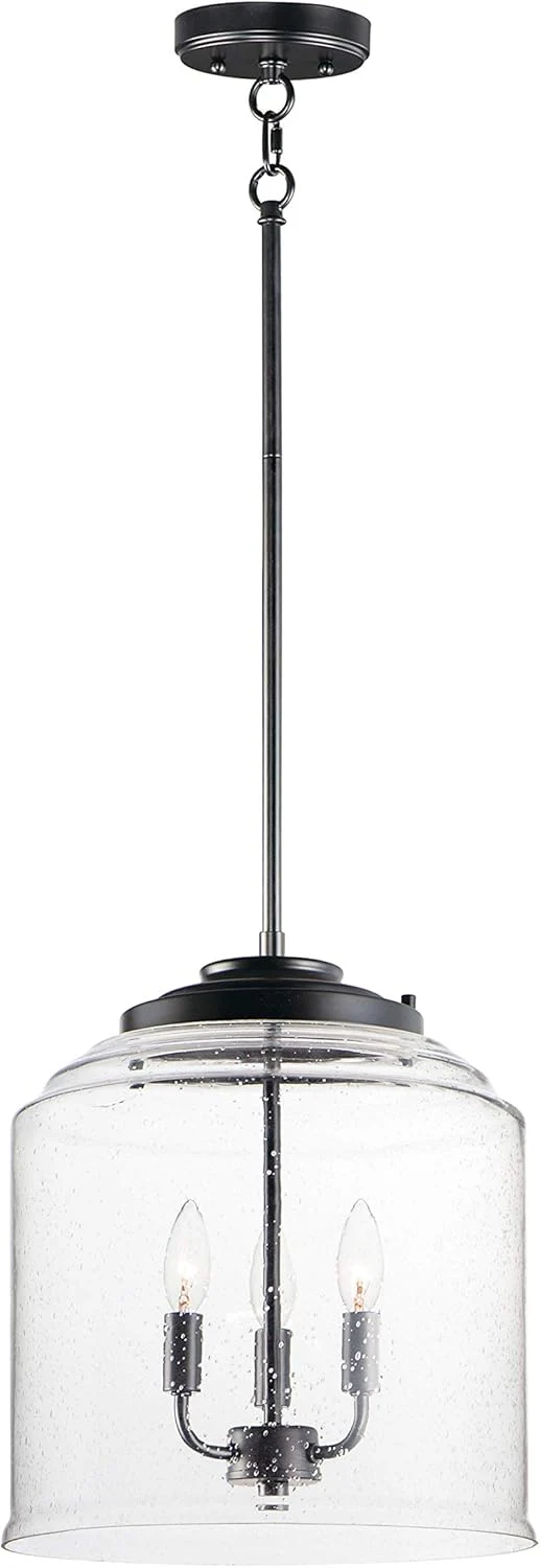 Maxim Lighting Acadia Black Transitional Seeded Glass Bell Pendant Light, 13.75" Diameter x 16" Height, 3-Light