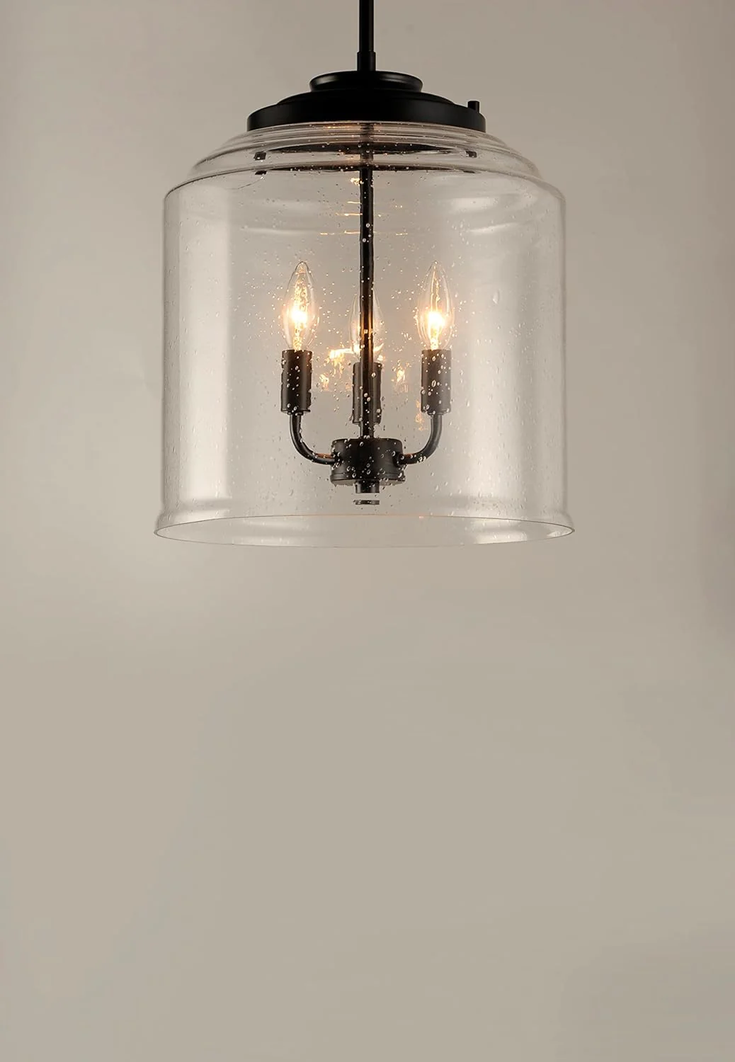 Maxim Lighting Acadia Black Transitional Seeded Glass Bell Pendant Light, 13.75" Diameter x 16" Height, 3-Light - Image 3