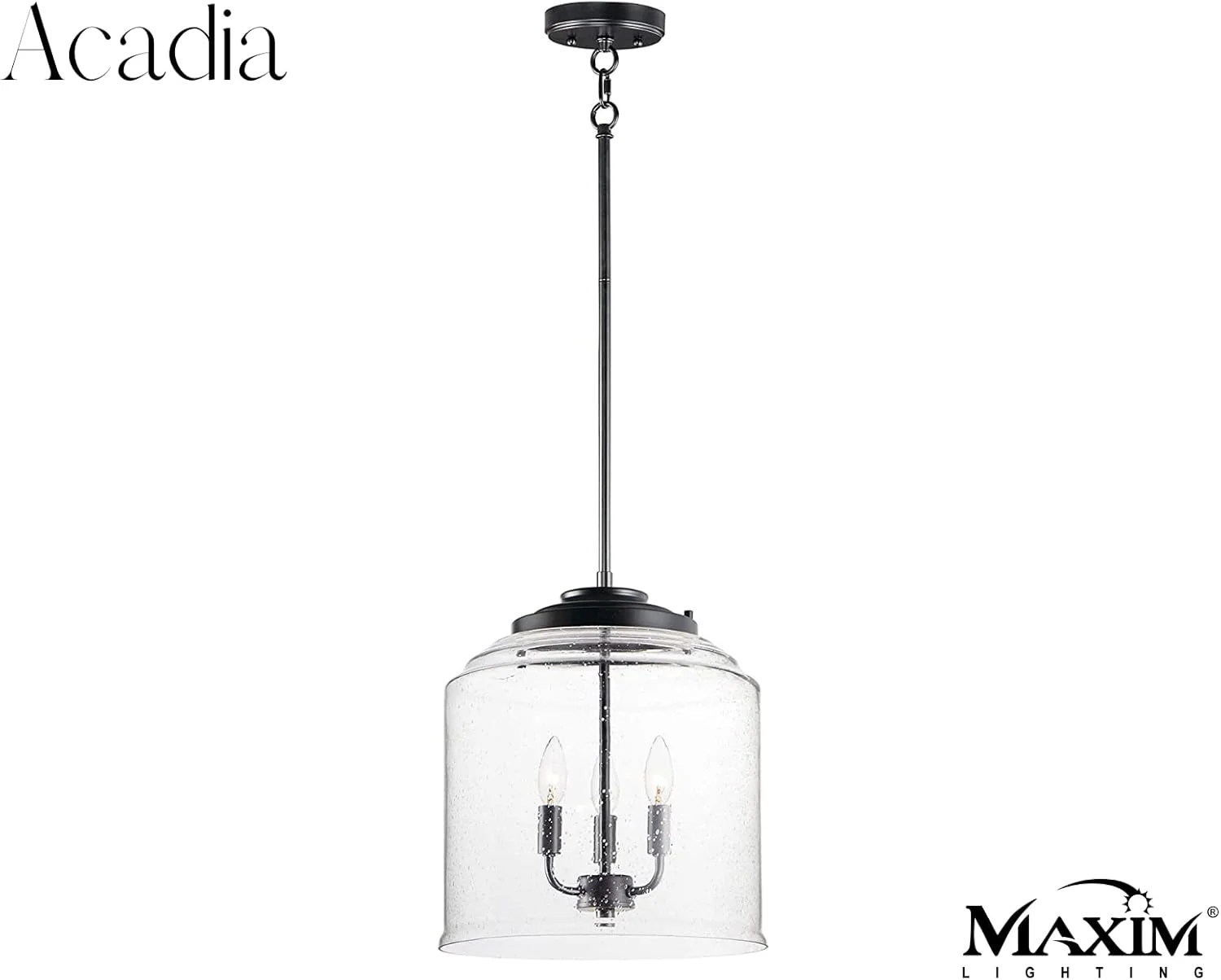 Maxim Lighting Acadia Black Transitional Seeded Glass Bell Pendant Light, 13.75" Diameter x 16" Height, 3-Light - Image 5