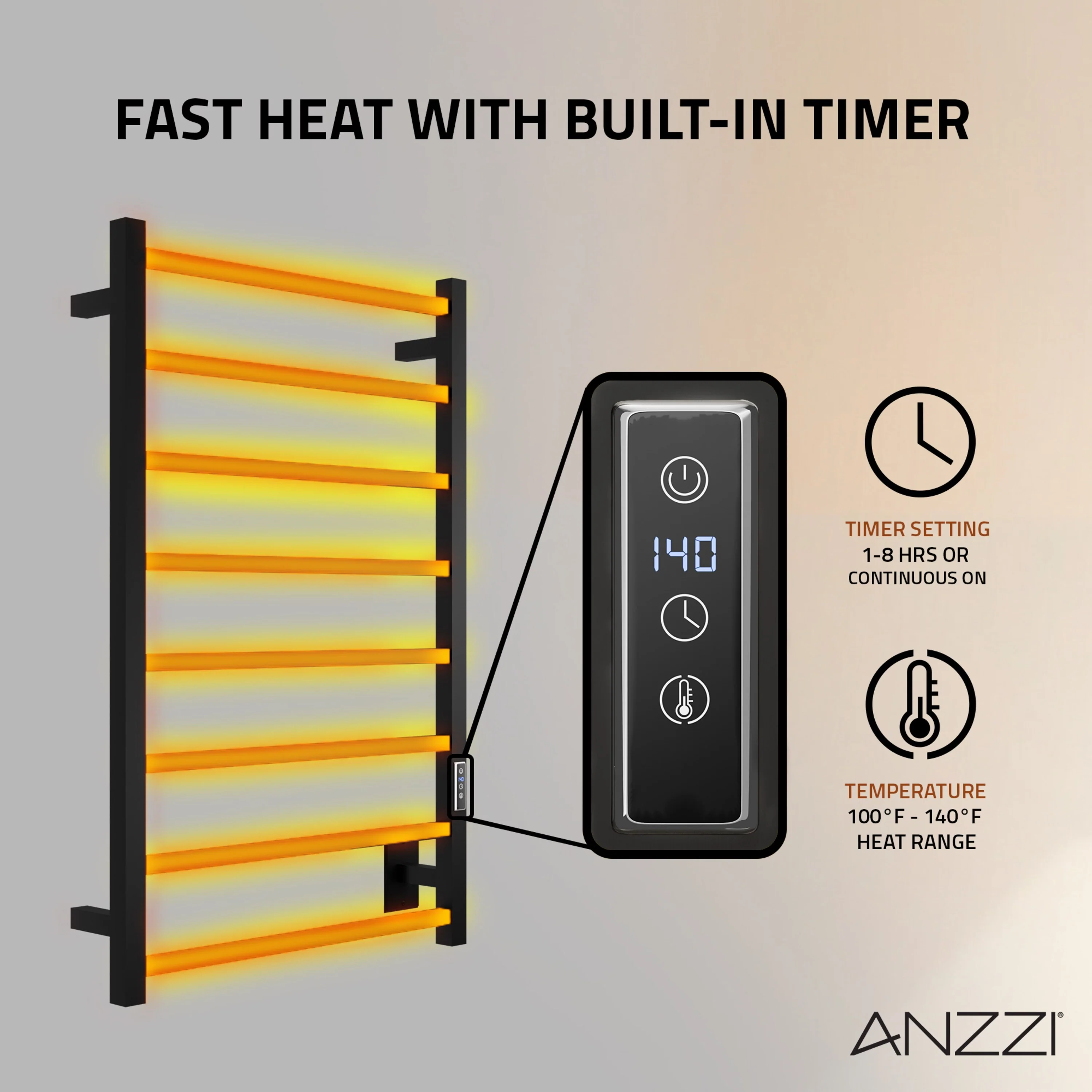 ANZZI Bell 8-Bar Matte Black Plug-In Wall Mounted Towel Warmer, 23.6 in W x 36.25 in H - Image 10