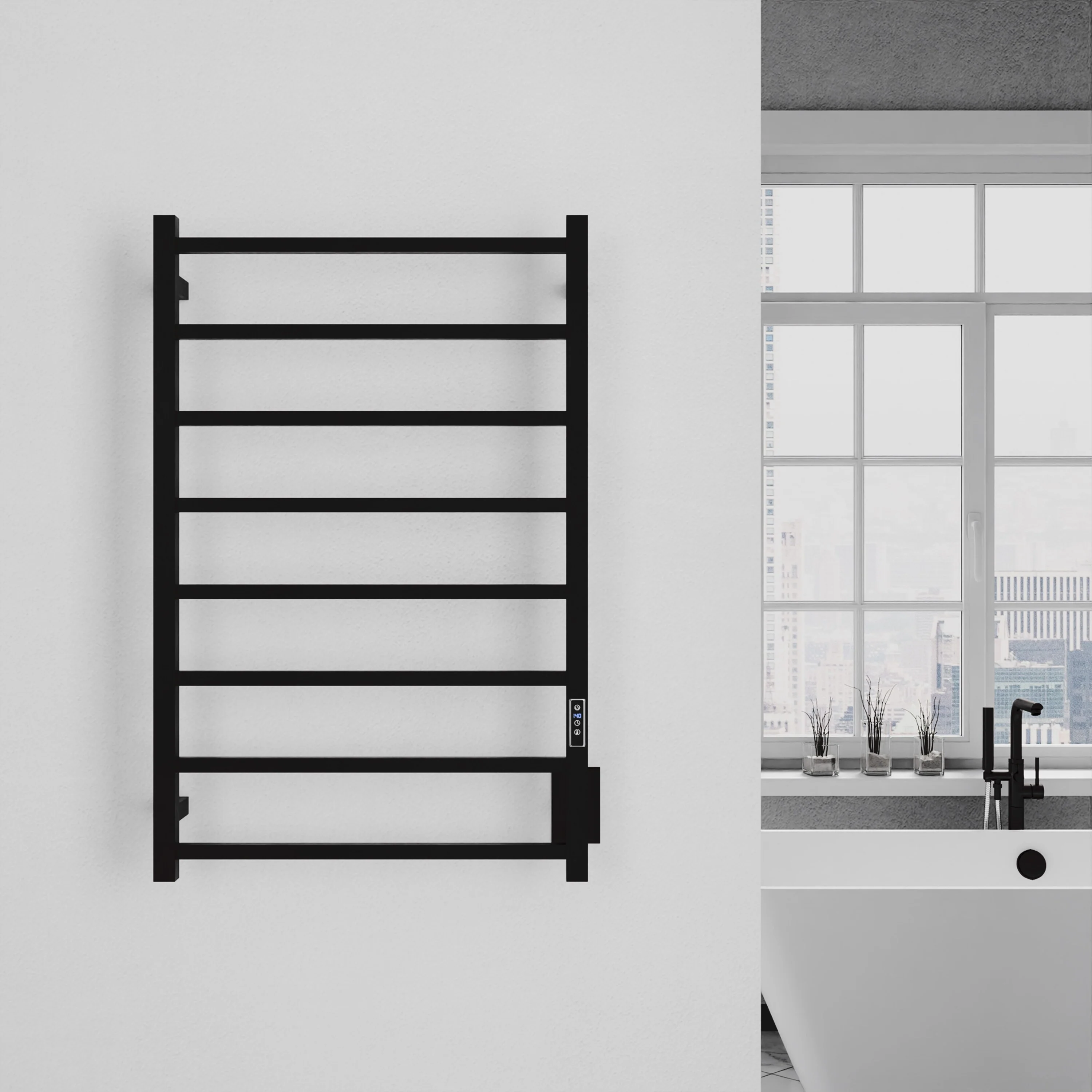 ANZZI Bell 8-Bar Matte Black Plug-In Wall Mounted Towel Warmer, 23.6 in W x 36.25 in H - Image 7