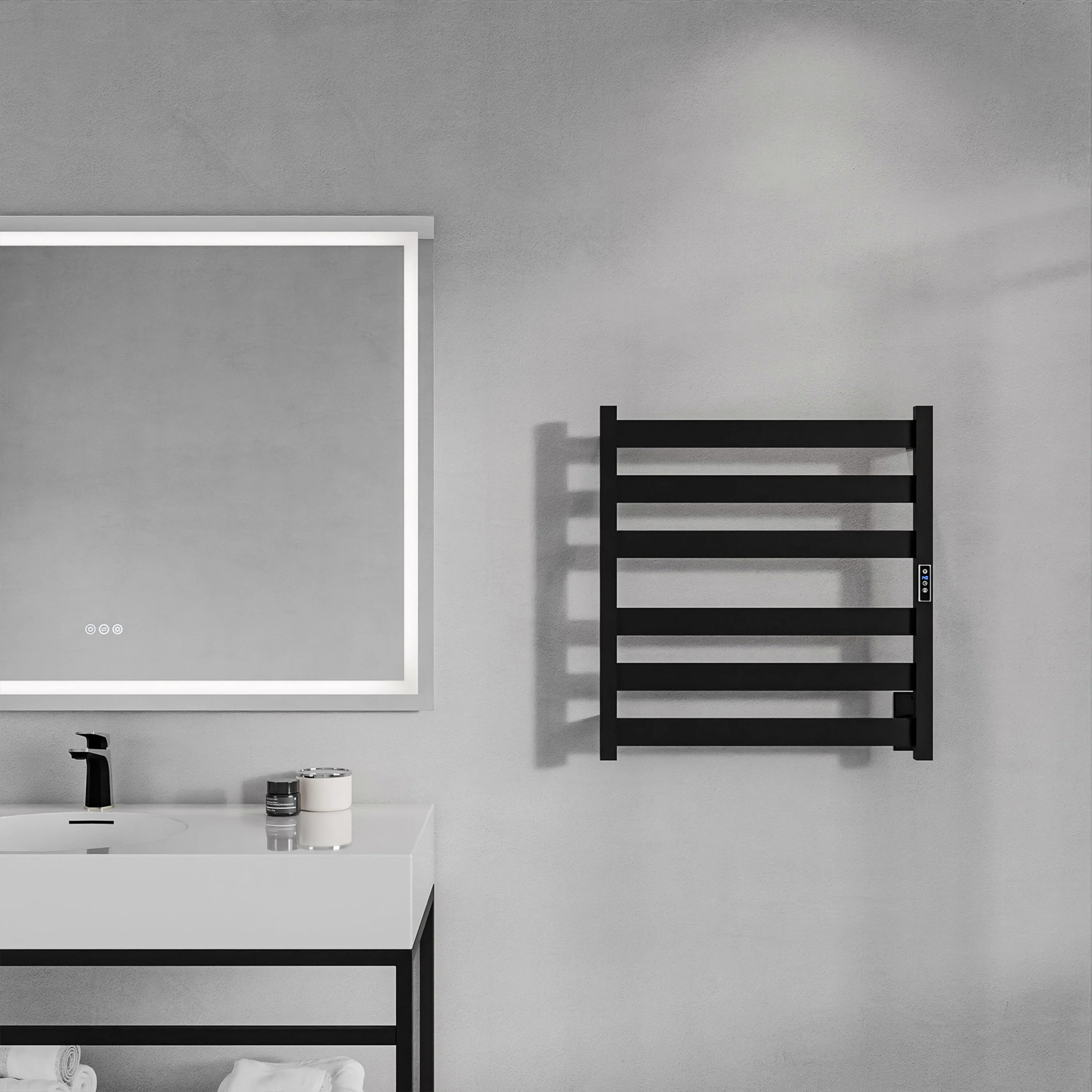 ANZZI Note 6-Bar Matte Black Plug-In Wall Mounted Towel Warmer, 23.675 in W x 4.125 in D x 25.2 in H - Image 7