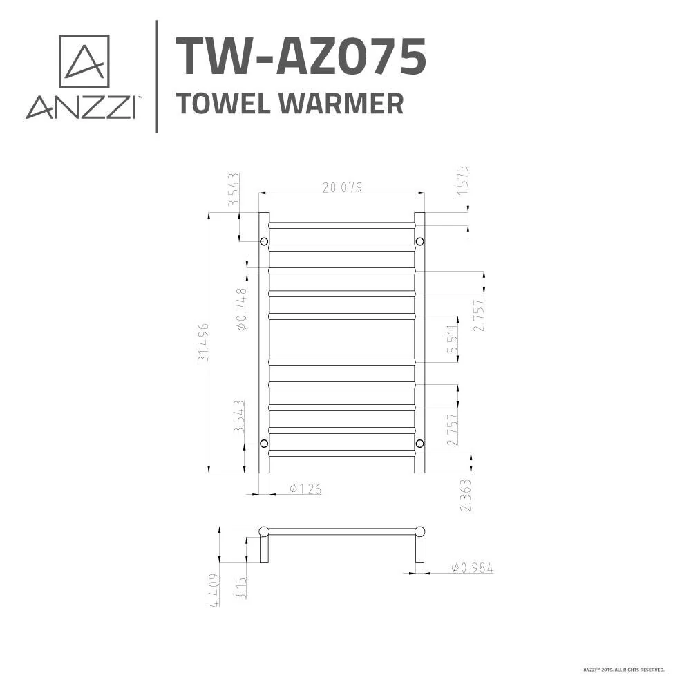 ANZZI Polished Chrome Plug-In Wall Mount Towel Warmer, 20.08 x 4.41 x 31.5 in, 80W - Image 4