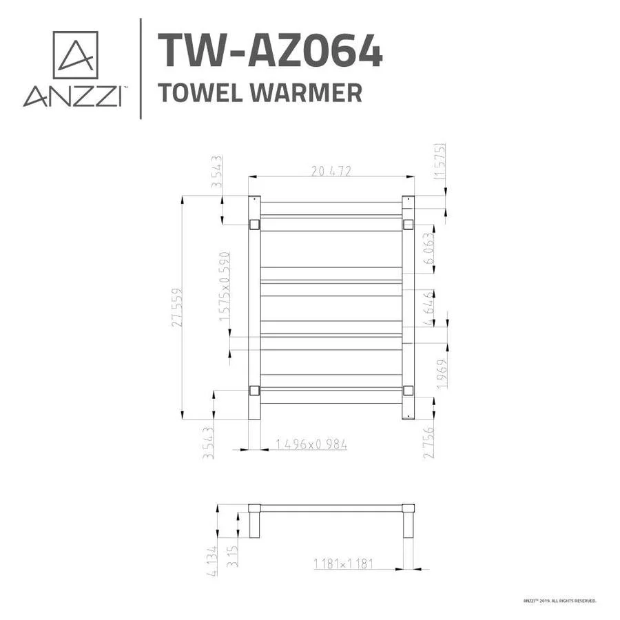 ANZZI Brushed Nickel Plug-In Wall Mount Towel Warmer, 20.47-in W x 27.55-in H
