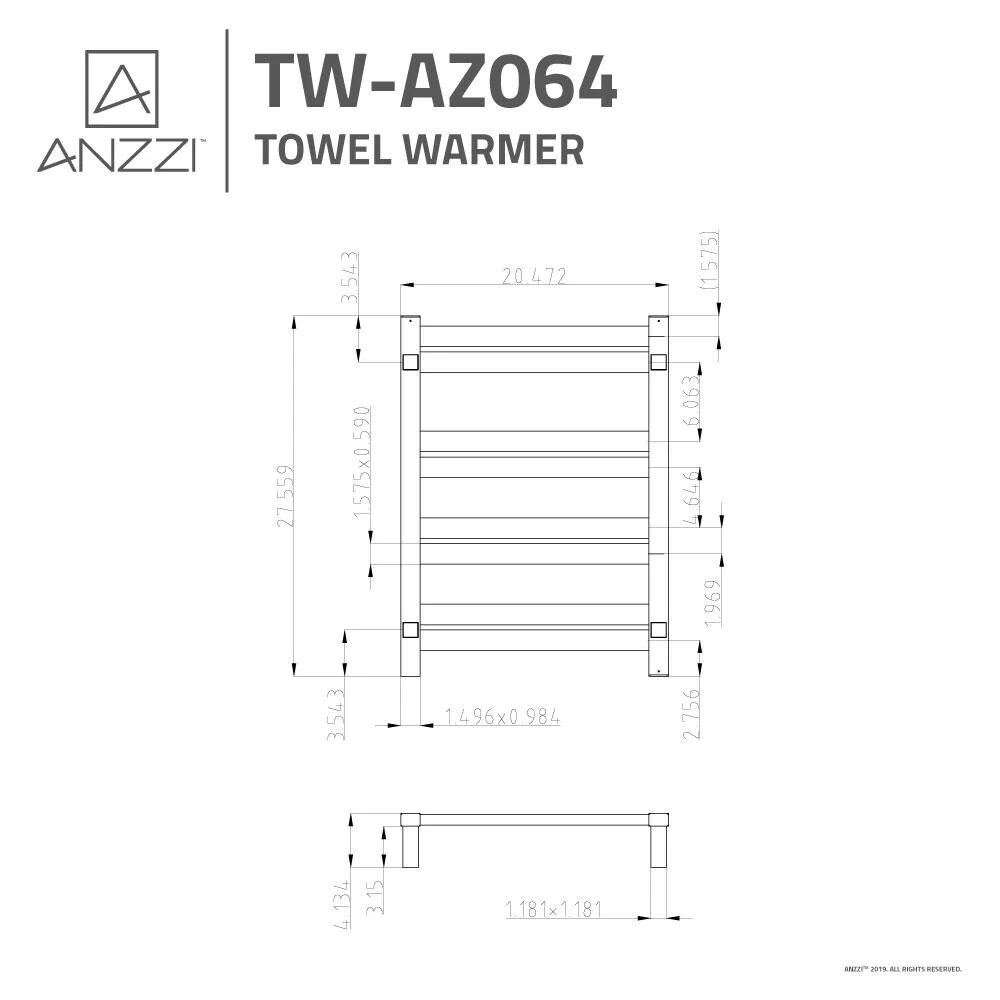 ANZZI Brushed Nickel Plug-In Wall Mount Towel Warmer, 20.47-in W x 27.55-in H - Image 4