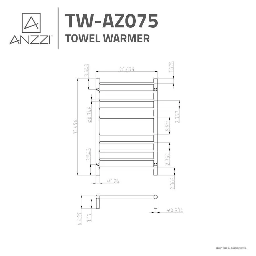 ANZZI Brushed Nickel Plug-In Wall Mount Towel Warmer, 20.08 W x 31.5 H x 4.41 D